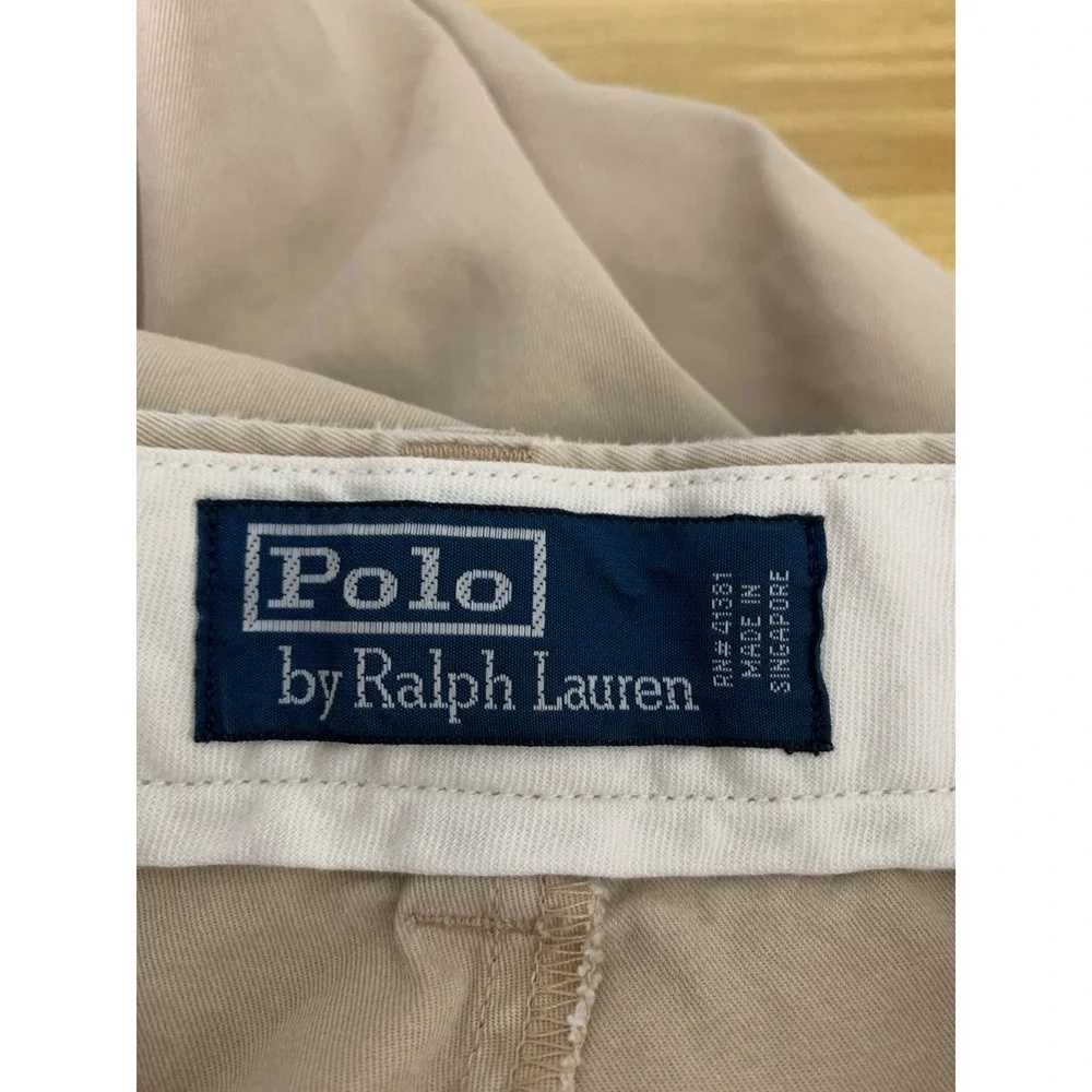 Vintage Polo Ralph Lauren Pants Mens 34x32 Tan Khaki Pleated Cuffed Cotton